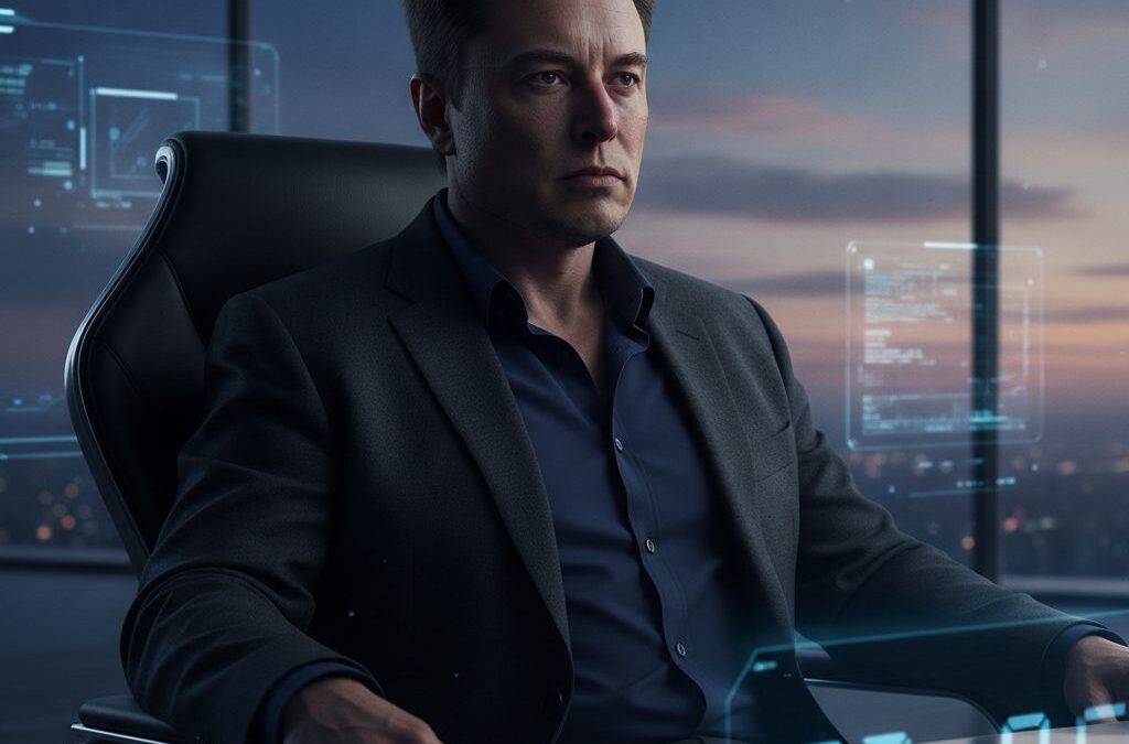 Ile godzin śpi Elon Musk? Zdjęcie miliardera w biznesowym otoczeniu, z subtelnymi elementami wskazującymi na czas i odpoczynek.